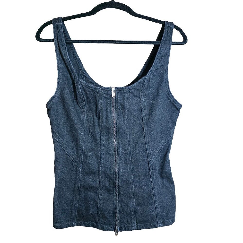 Universal Thread Womens Black Denim Zip Front Tank Top Size 6